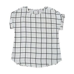 MOD BOUTIQUE Black & White Grid Pattern Short Sleeve Blouse Size L